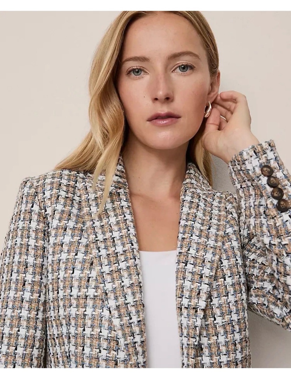 NWT $198 ANN TAYLOR The One button fitted blazer in tweed sz 10